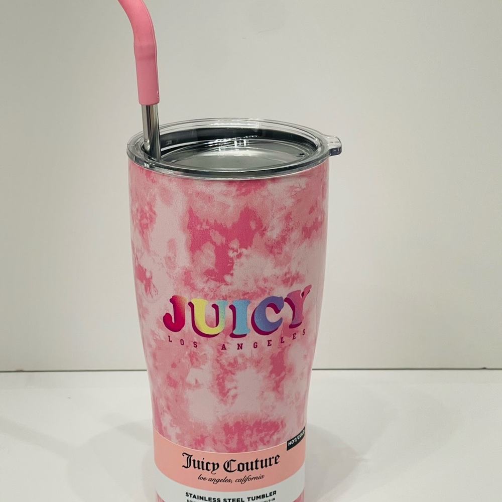 Pink Juicy Couture Pastel Rainbow Logo Hot/ Cold Insulated Tumbler Cup